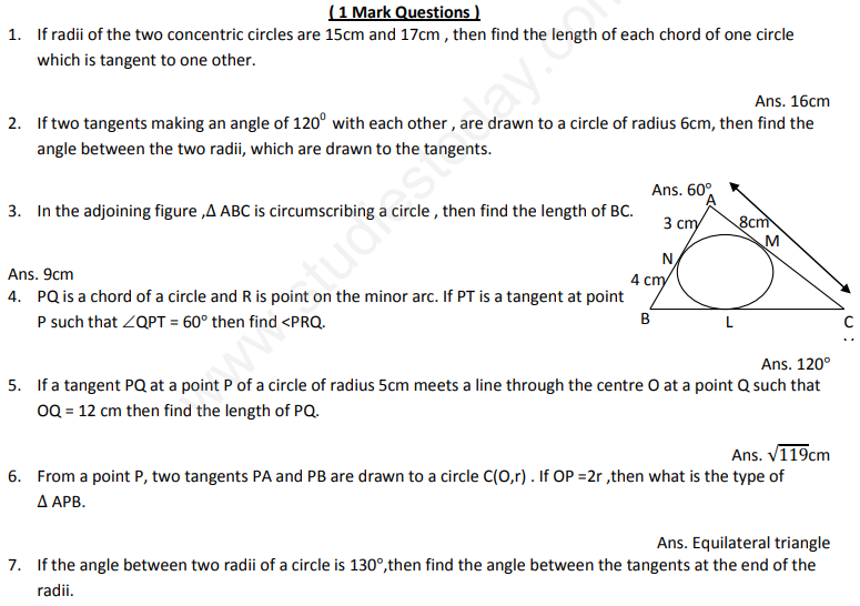 circles assignment class 10